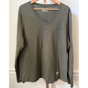 Carhartt Women's V-Neck Long Sleeve Tee Relaxed Fit Size 1X Olive Green